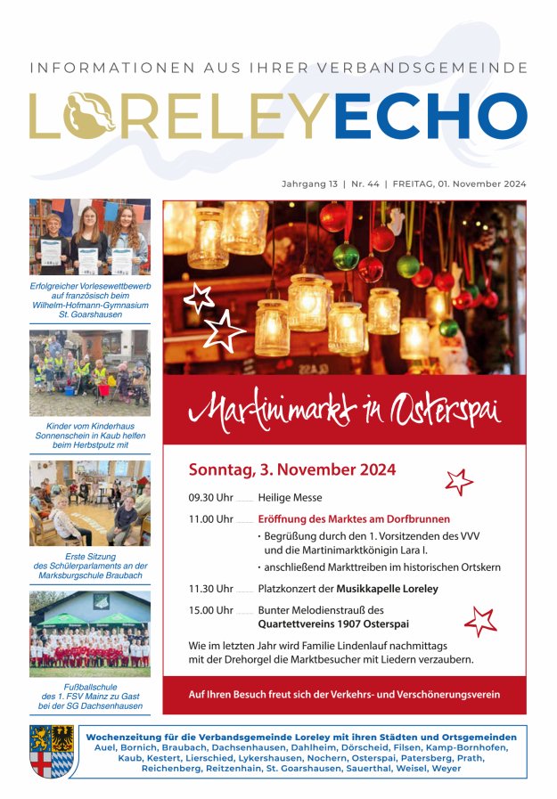 Loreley-Echo - Mitteilungsblatt der Verbandsgemeinde Loreley Titelblatt 44/2024