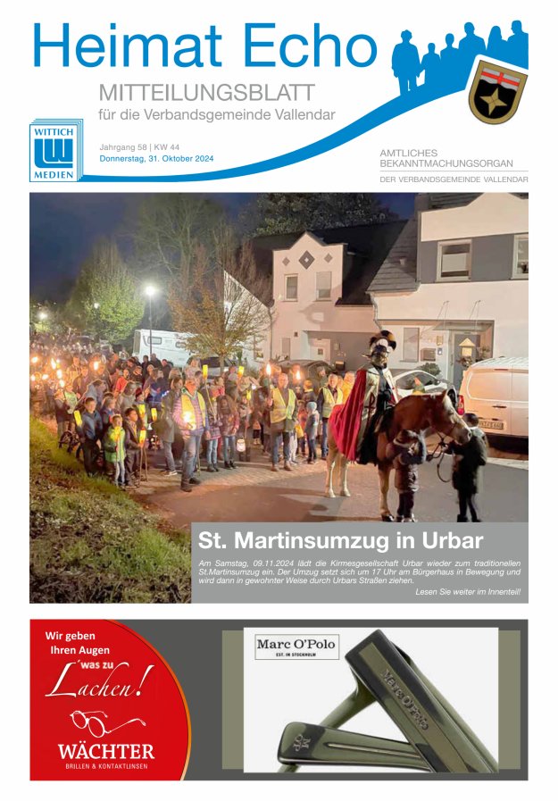 Heimat-Echo - Heimat- und Bürgerzeitung Verbandsgemeinde Vallendar Titelblatt 44/2024