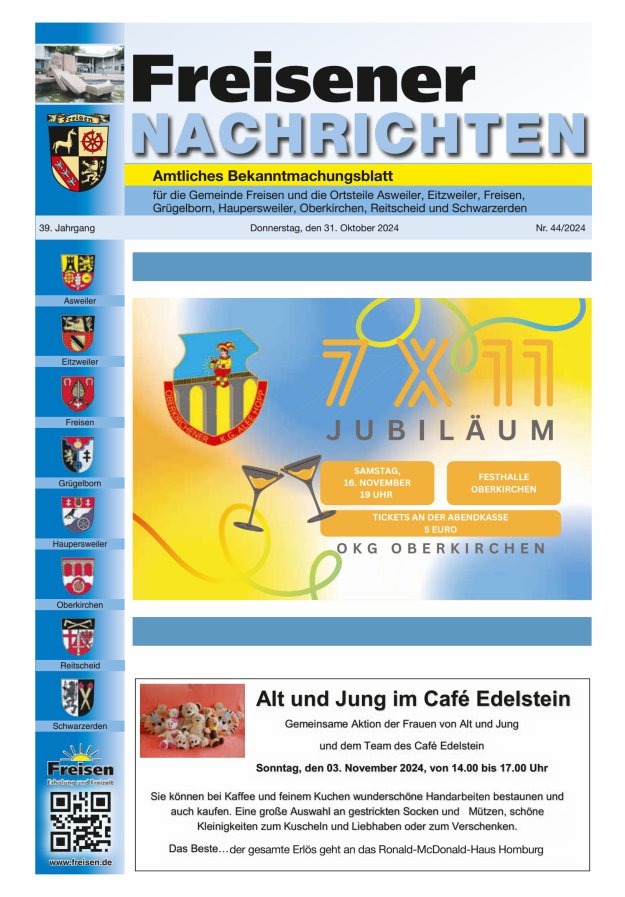 Freisener Nachrichten Titelblatt 44/2024