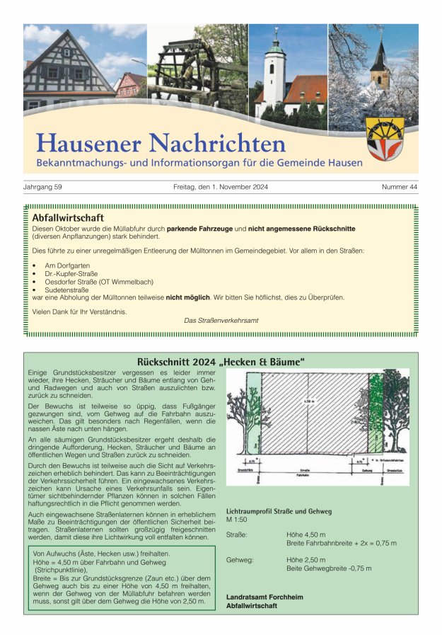 Hausener Nachrichten Titelblatt 44/2024