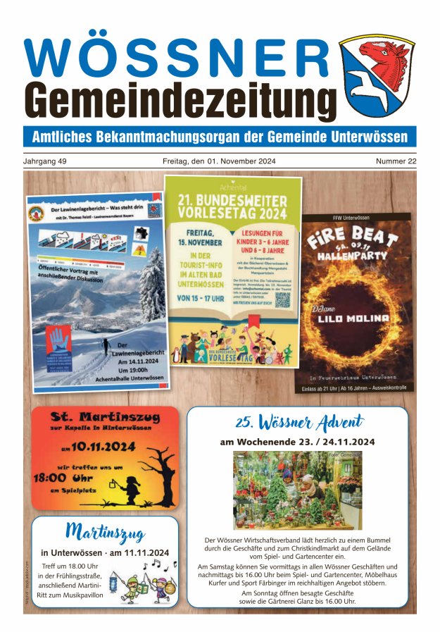 Wössner Gemeindezeitung Amtliches Bekanntmachungsorgan der Gemeinde Unterwössen Titelblatt 22/2024