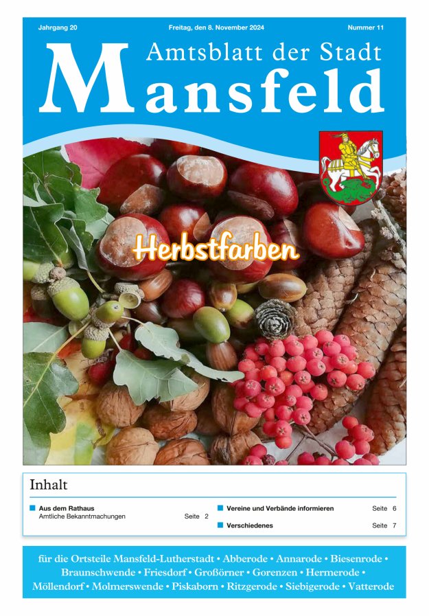 Amtsblatt der Stadt Mansfeld Titelblatt 11/2024