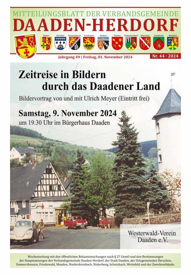 Mitteilungsblatt der Verbandsgemeinde Daaden-Herdorf Titelblatt 44/2024