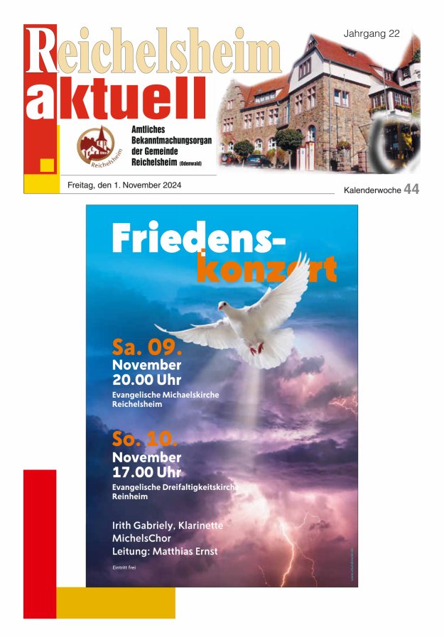 Reichelsheim aktuell - Amtsblatt der Gemeinde Reichelsheim(Odenwald) Titelblatt 44/2024