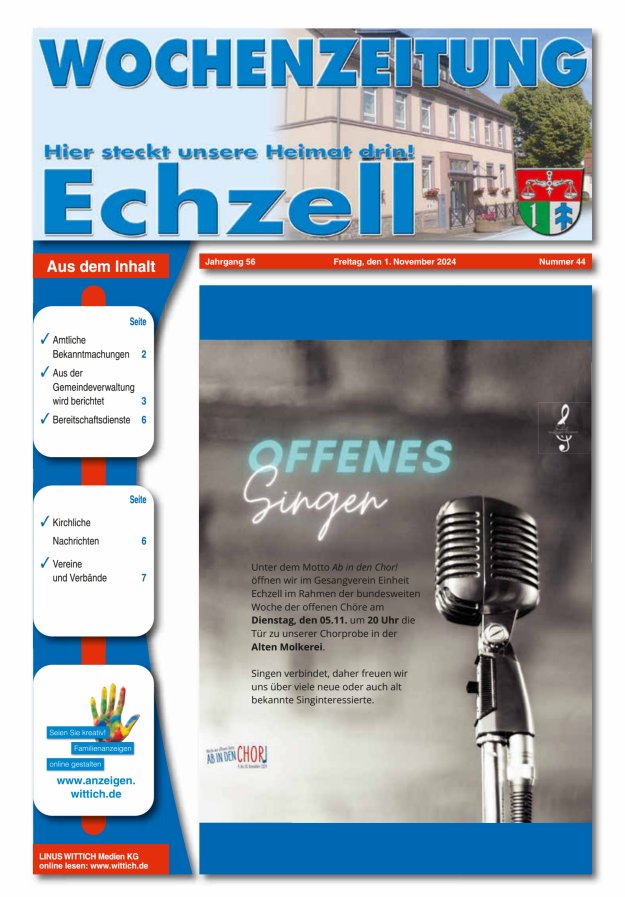 Wochenzeitung für die Gemeinde Echzell Titelblatt 44/2024