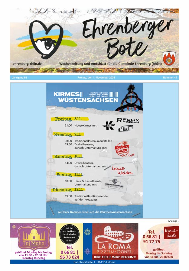 Ehrenberger Bote Titelblatt 44/2024