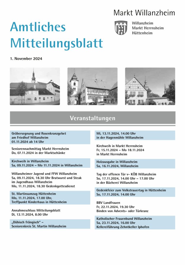Amtliches Mitteilungsblatt des Marktes Willanzheim Titelblatt 22/2024