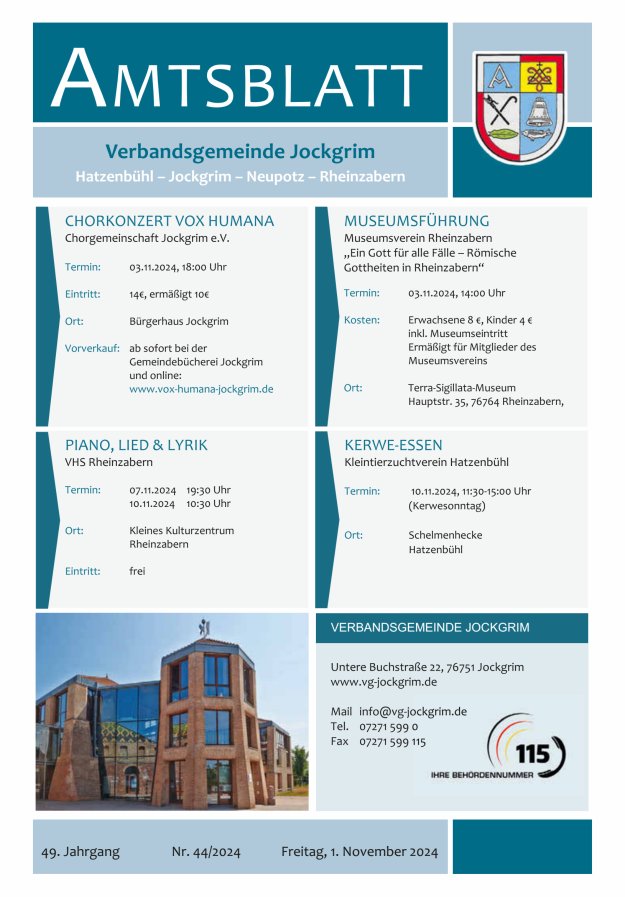 Amtsblatt VG Jockgrim Titelblatt 44/2024