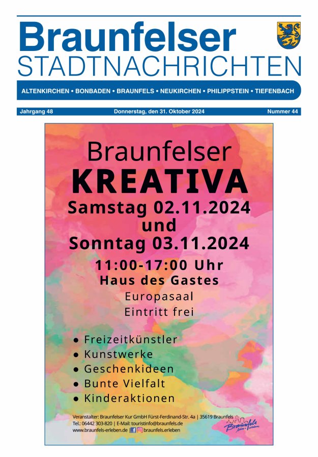 Braunfelser Stadtnachrichten Titelblatt 44/2024