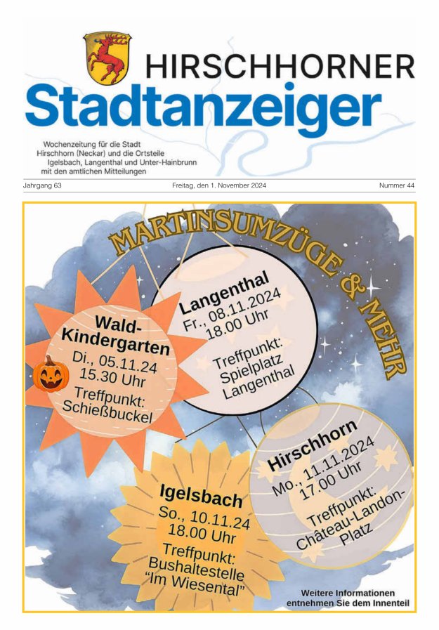 Hirschhorner Stadtanzeiger Titelblatt 44/2024