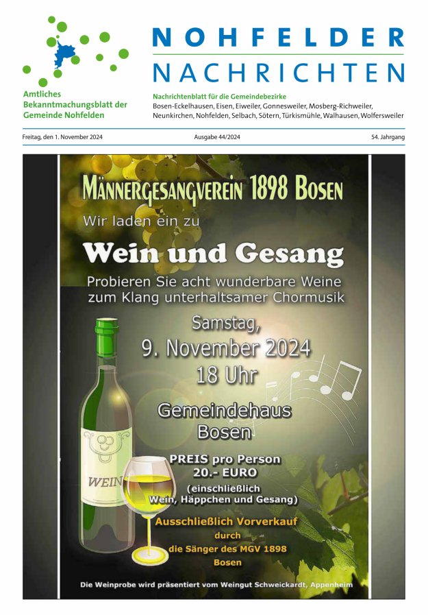 Nohfelder Nachrichten Titelblatt 44/2024