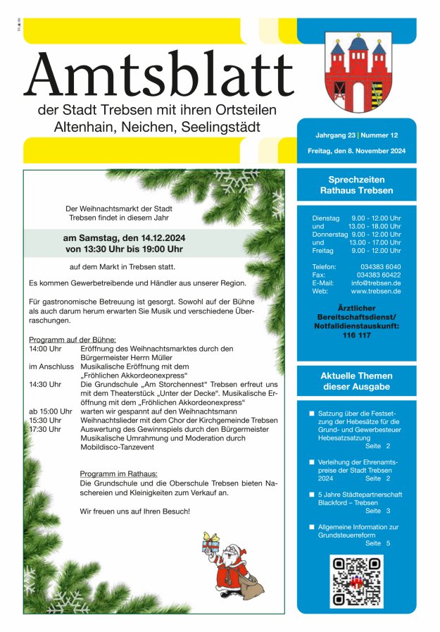 Stadtjournal der Stadt Trebsen mit ihren Ortsteilen Titelblatt 12/2024