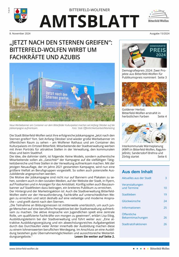 Bitterfeld-Wolfener Amtsblatt Titelblatt 15/2024