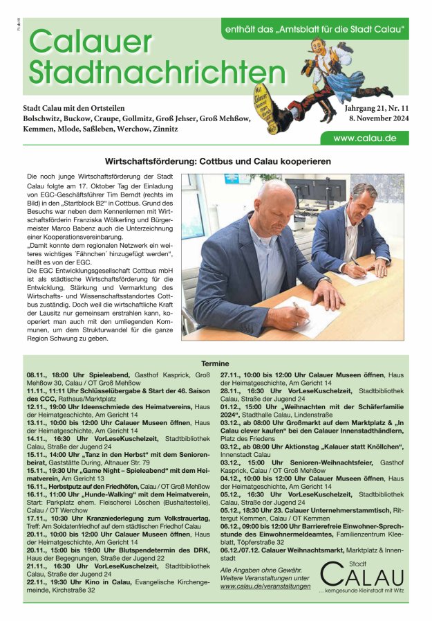Calauer Stadtnachrichten  Titelblatt 11/2024