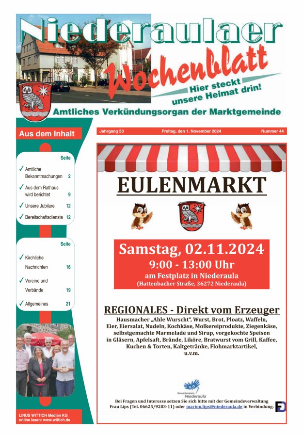 Niederaulaer Wochenblatt Titelblatt 44/2024