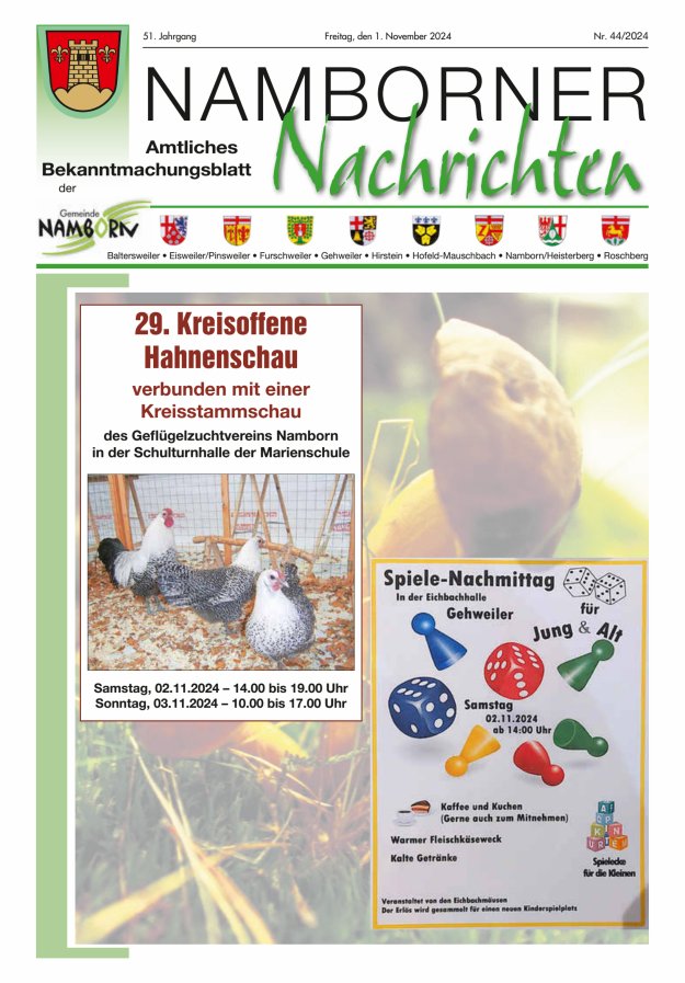 Namborner Nachrichten Titelblatt 44/2024
