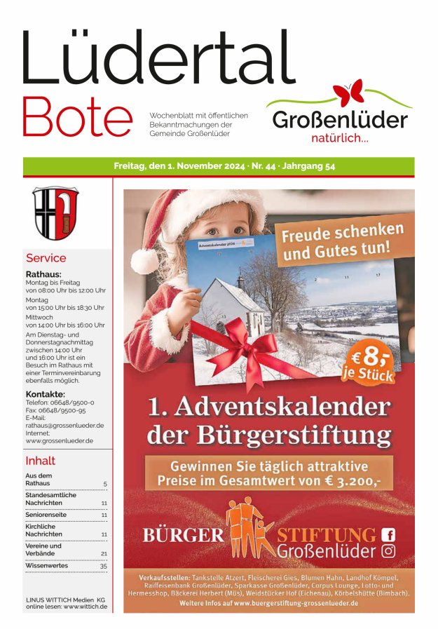 Wochenblatt mit öffentlichen Bekanntmachungen der Gemeinde Großenlüder Titelblatt 44/2024