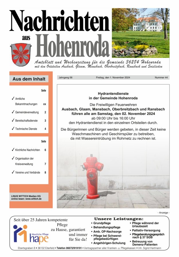 Nachrichten aus Hohenroda Titelblatt 44/2024