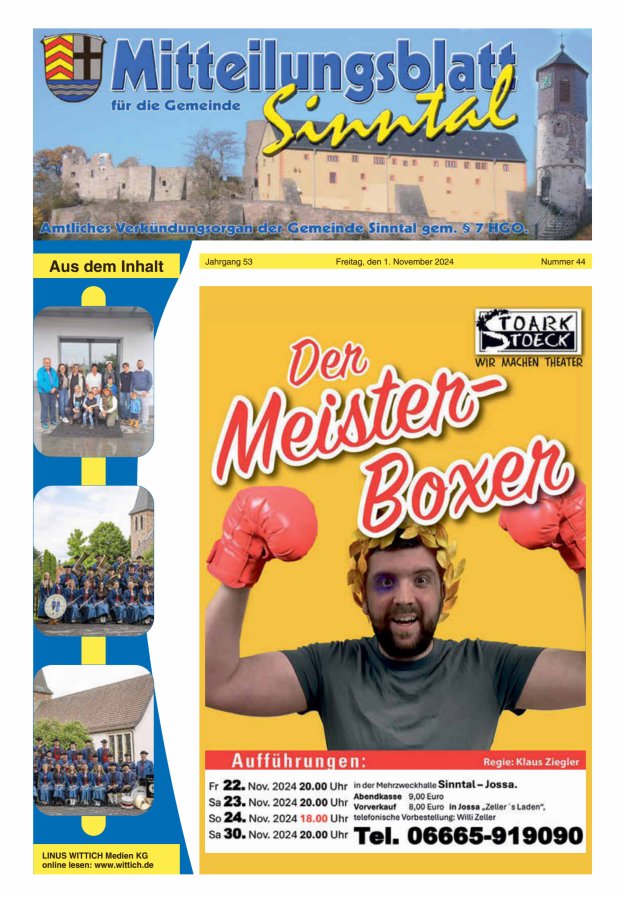 Mitteilungsblatt für die Gemeinde Sinntal Titelblatt 44/2024