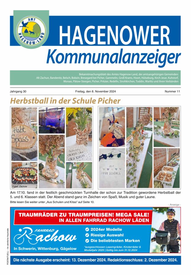Hagenower Kommunalanzeiger Titelblatt 11/2024