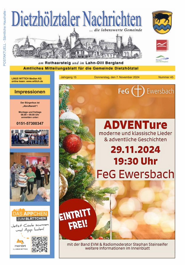 Dietzhölztaler Nachrichten Titelblatt 45/2024
