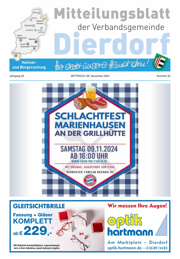 Mitteilungsblatt der Verbandsgemeinde Dierdorf Titelblatt 45/2024