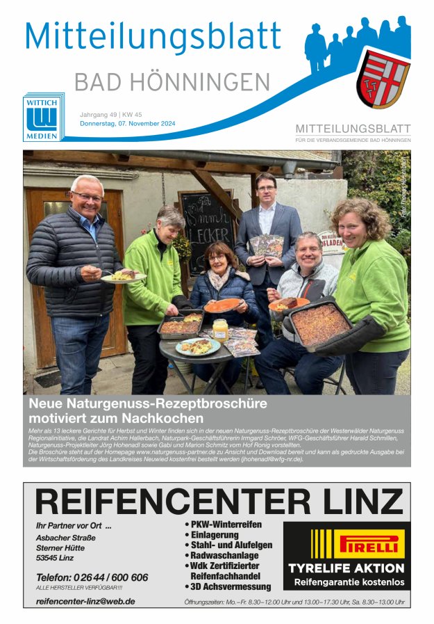 Mitteilungsblatt für den Bereich der Verbandsgemeinde Bad Hönningen Titelblatt 45/2024