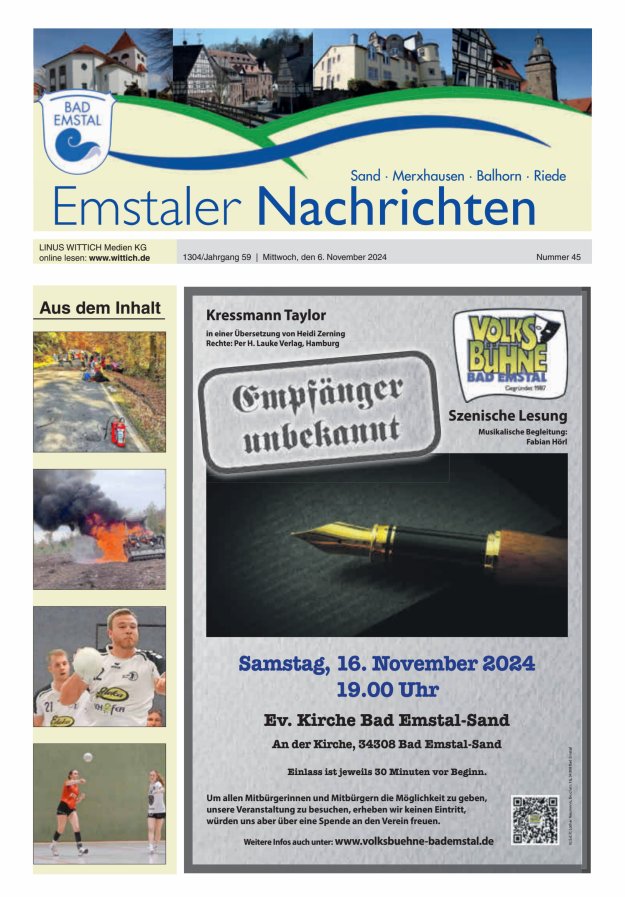 Emstaler Nachrichten Titelblatt 45/2024