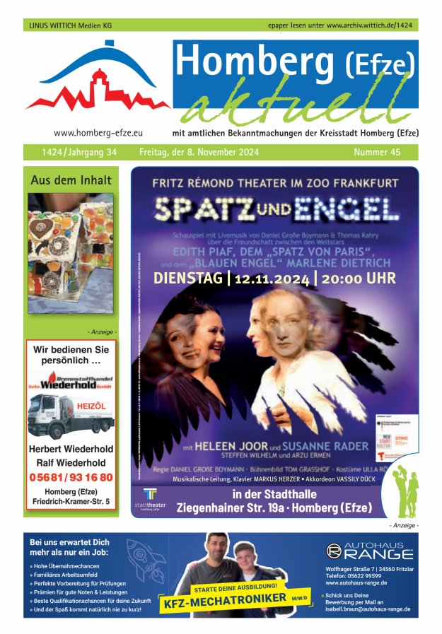 Homberg Efze aktuell Titelblatt 45/2024