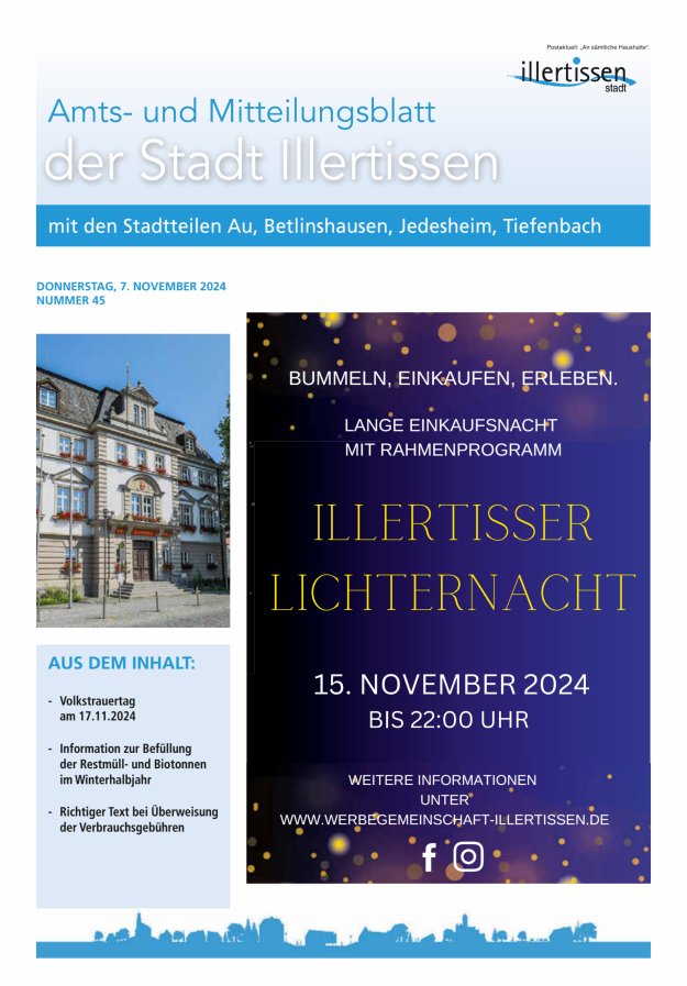 Amts- und Mitteilungsblatt Stadt Illertissen Titelblatt 45/2024