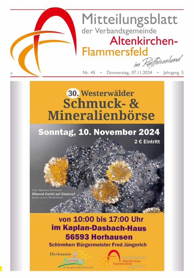 Mitteilungsblatt Verbandsgemeinde Altenkirchen-Flammersfeld Ausg Flammersfeld Titelblatt 45/2024