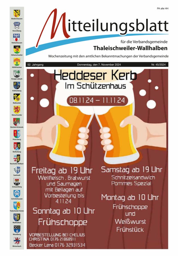 Mitteilungsblatt VG Thaleischweiler-Wallhalben Titelblatt 45/2024