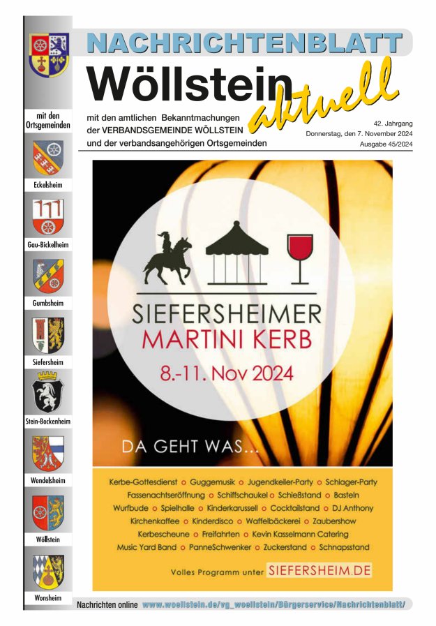 Nachrichtenblatt Wöllstein aktuell Titelblatt 45/2024