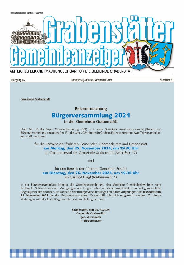 Grabenstätter Gemeindeanzeiger Titelblatt 23/2024