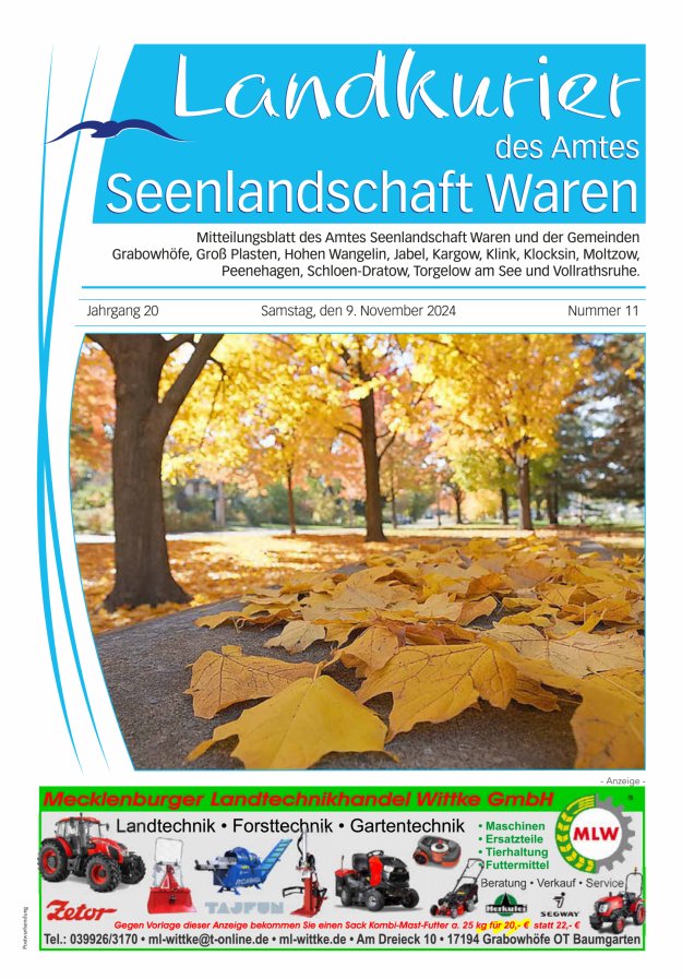 Landkurier des Amtes Seenlandschaft Waren Titelblatt 11/2024