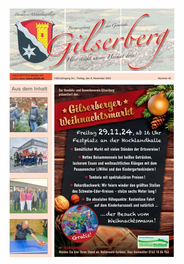 Hochland Mitteilungsblatt Gilserberg Titelblatt 45/2024