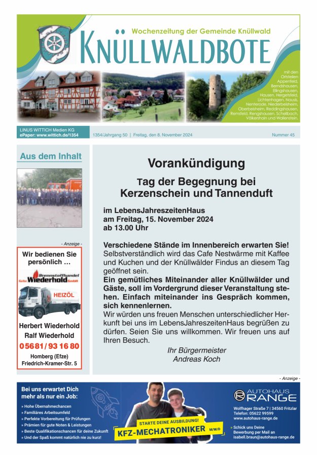 Knüllwaldbote Titelblatt 45/2024