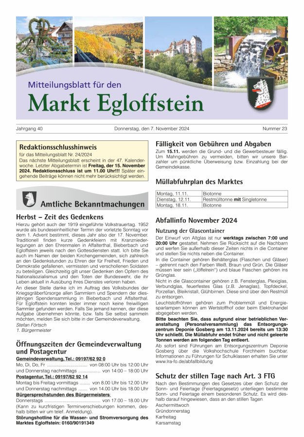 Mitteilungsblatt für den Markt Egloffstein Titelblatt 23/2024