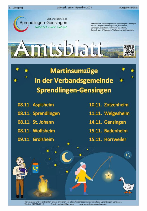Amtsblatt VG Sprendlingen-Gensingen Titelblatt 45/2024
