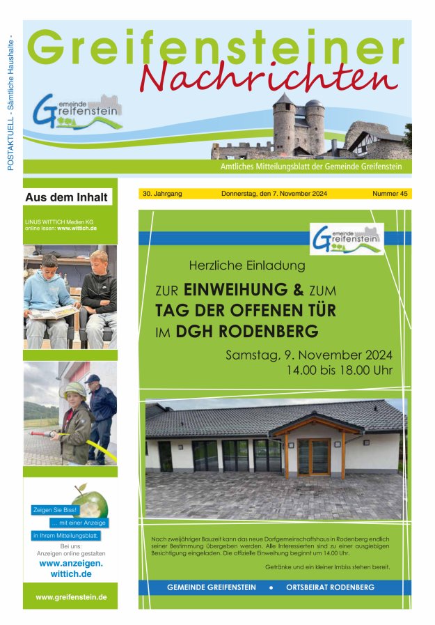 Mitteilungsblatt der Gemeinde Greifenstein Titelblatt 45/2024