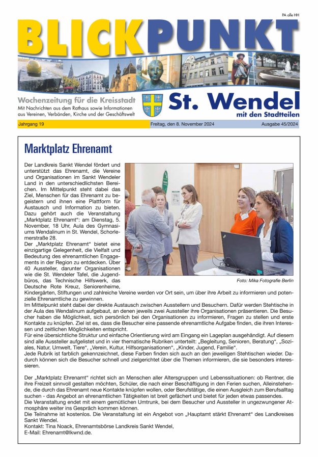 Blickpunkt St Wendel Titelblatt 45/2024