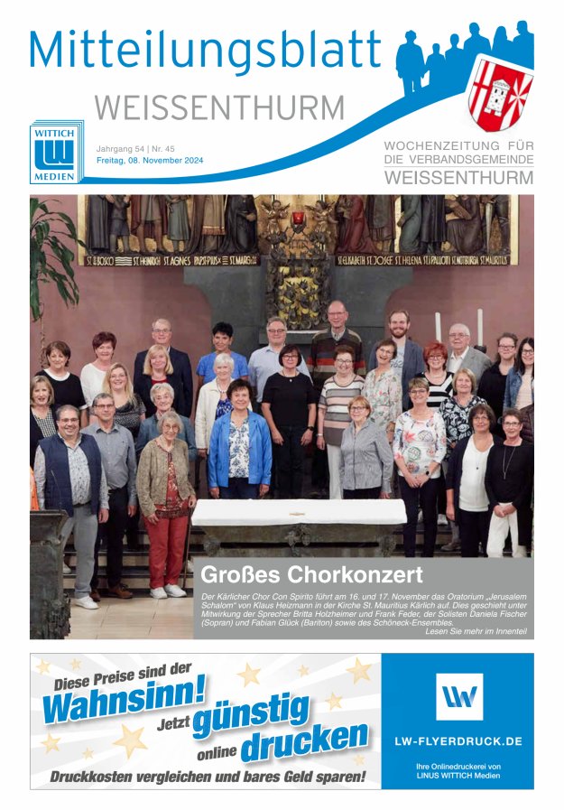Mitteilungsblatt für den Bereich der Verbandsgemeinde Weißenthurm Titelblatt 45/2024