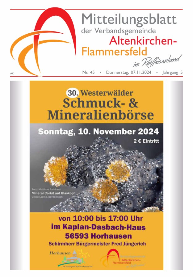 Mitteilungsblatt Verbandsgemeinde Altenkirchen-Flammersfeld Titelblatt 45/2024