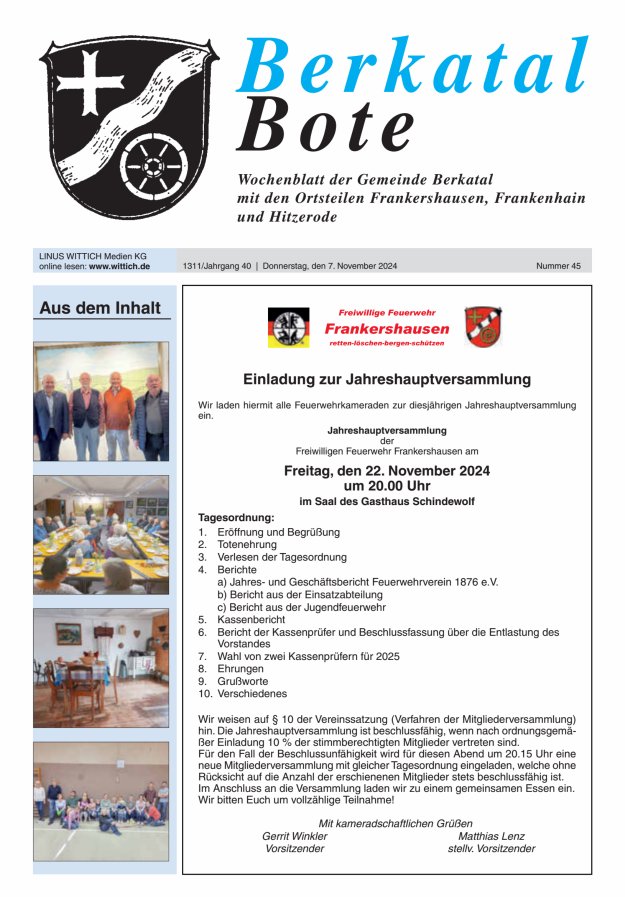 Berkatal Bote Titelblatt 45/2024