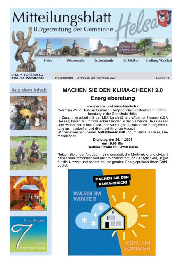 Mitteilungsblatt Helsa Titelblatt 45/2024
