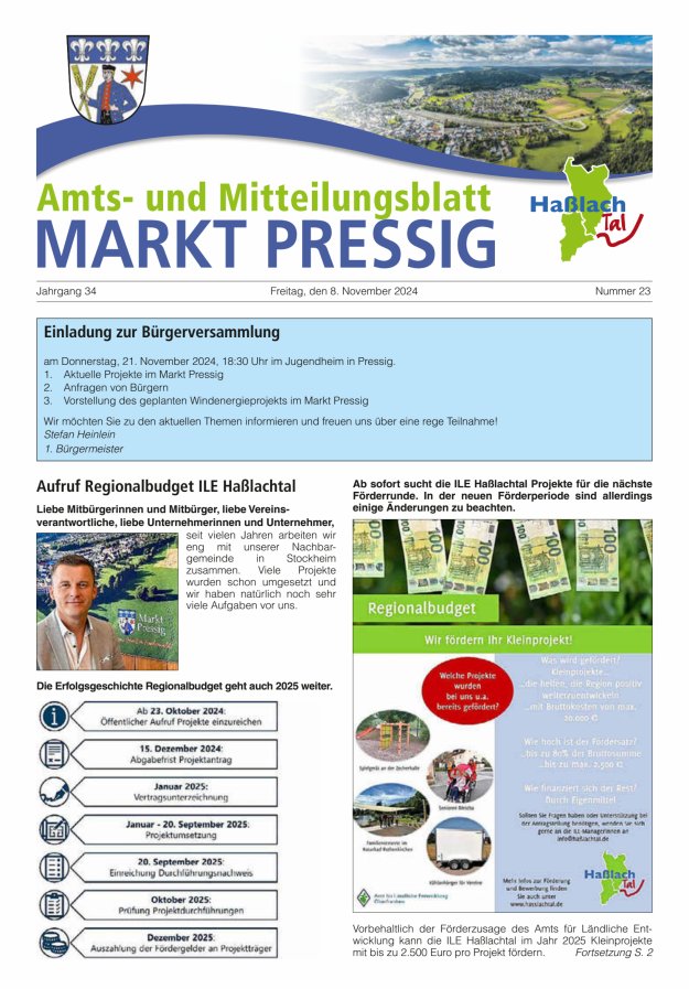 Amtsblatt für den Markt Pressig mit den Gemeindeteilen Titelblatt 23/2024