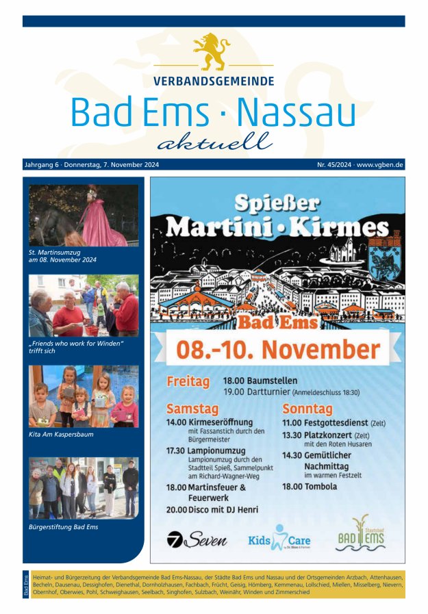 Bad Ems-Nassau aktuell Ausgabe Bad Ems Titelblatt 45/2024