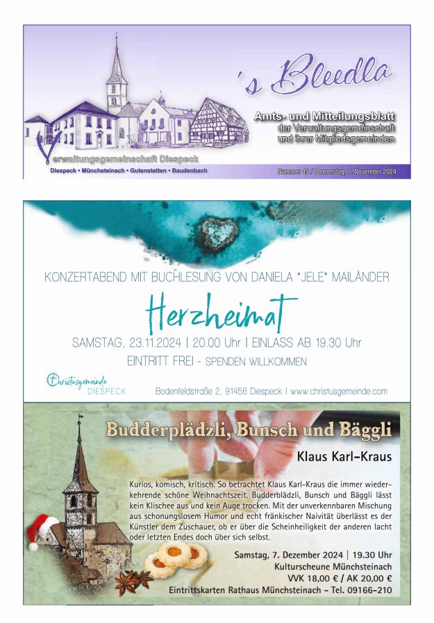 Amts- und Mitteilungsblatt VGem Diespeck Titelblatt 45/2024