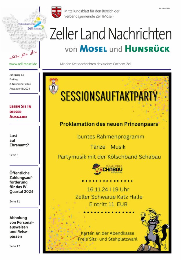 Zeller Land Nachrichten Titelblatt 45/2024