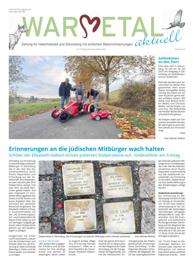 Warmetal aktuell (Habichtswald + Zierenberg) Titelblatt 45/2024